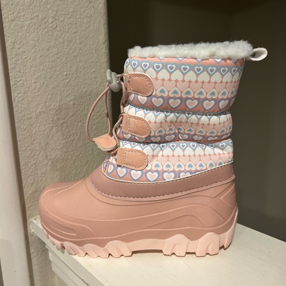 NWT Member's Mark Girl's Pull On Insulated Snow Boots Pink Hearts Kids Size 13/1 - Picture 6 of 10